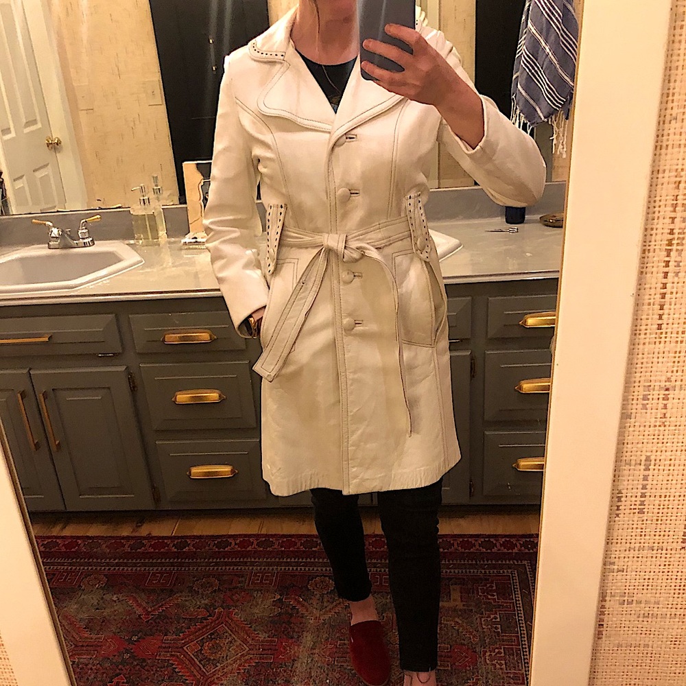 Vintage 60s 70s Dan Di Modes white leather trench